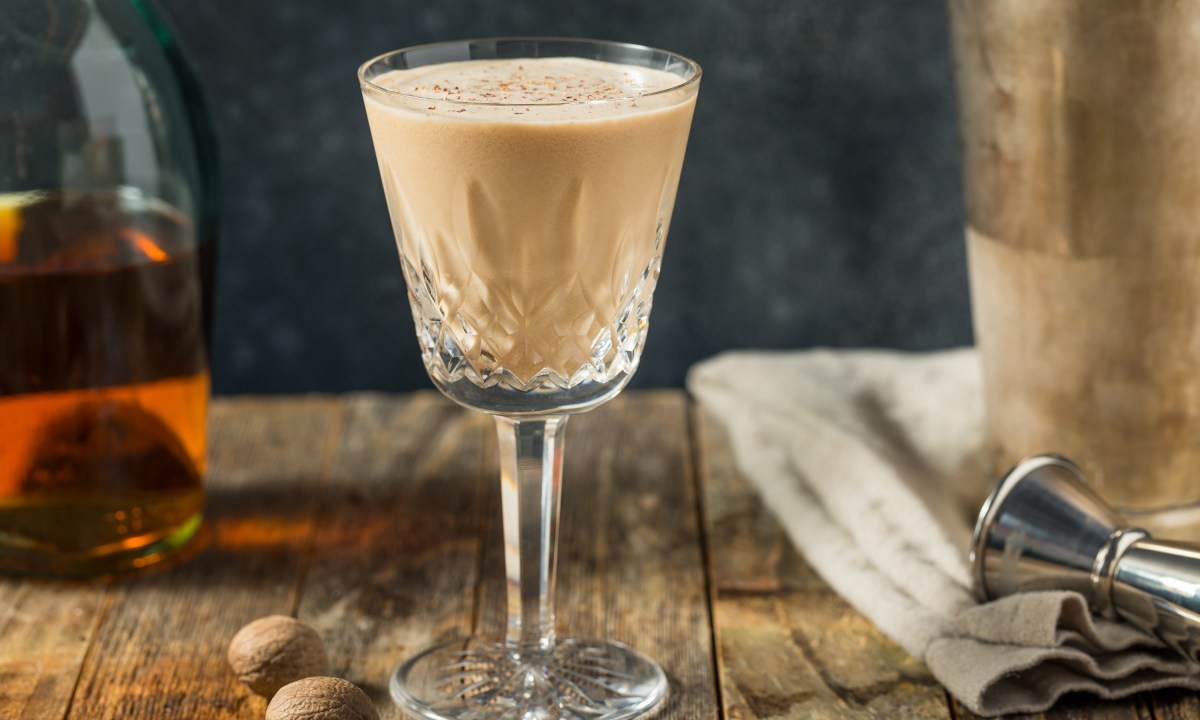 Boozy cold Brandy Alexander cocktail with nutmeg