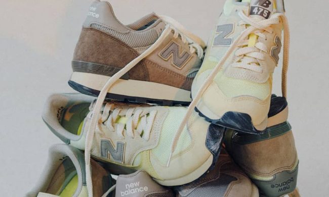 pile of auralee and new balance sneakers