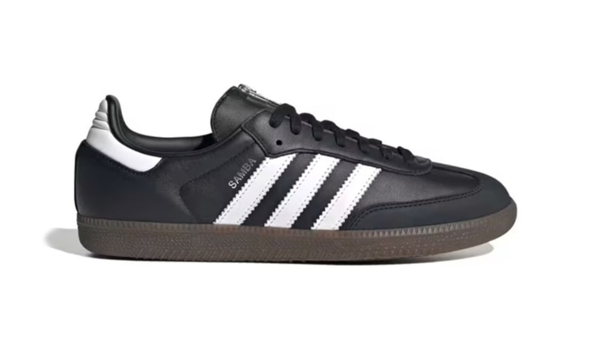 side photo of black adidas samba sneaker